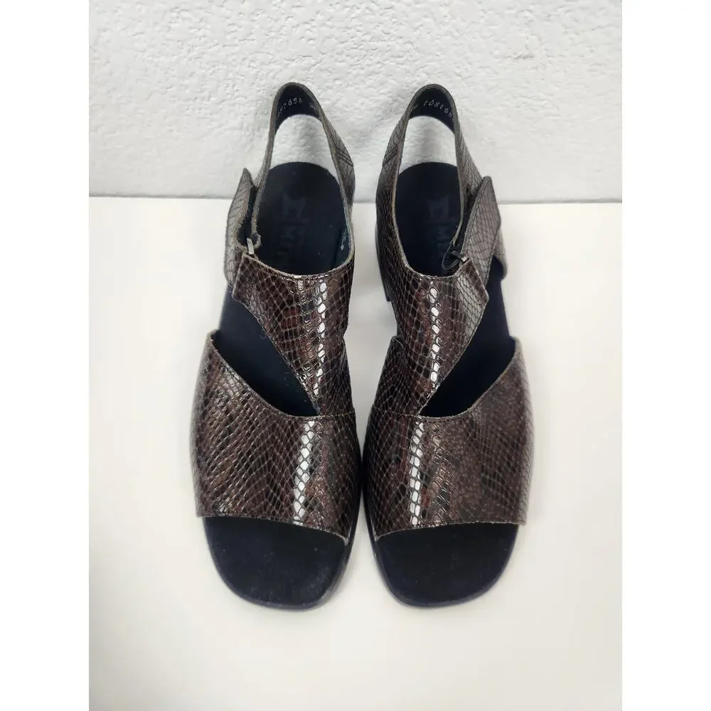 Mephisto Fulvia Sandal in Dark Brown Pythonmetal Size 9 Women Excellent Cond